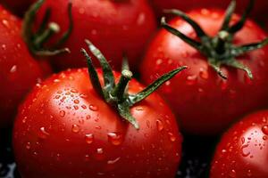 Tomatoes, Organic red tomatoes in market. Generative Ai photo