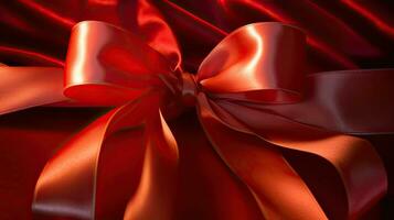 red satin ribbon and bow. Generative Ai photo