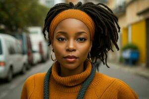 Beautiful woman in a sweater on the street. Pro Photo