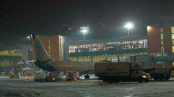 Aircraft of Flydubai at Terminal E of Sheremetyevo Airport at night, Moscow video