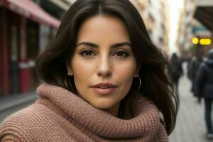 Beautiful woman in a sweater on the street. Pro Photo