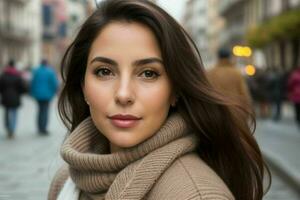 Beautiful woman in a sweater on the street. Pro Photo