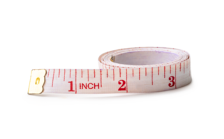 Old white rolling tape measure or tapeline with scale number isolated with clipping path and shadow in png file format