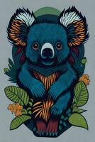 A detailed illustration of a Koala for a t-shirt design, wallpaper, and fashion photo