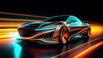 An EV car with motion lighting. Automotive innovation and technology concepts. Generative Ai photo