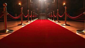 Empty red carpet for celebrities with paparazzi. Award. Generative Ai photo
