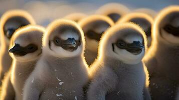 Emperor Penguin Chicks. Emperor penguins of South Georgia. Generative Ai photo