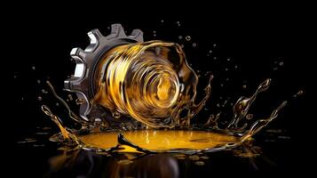 Lubricate motor oil and Gears. Oil wave splashing in Car engine with lubricant oil. Concept of Lubricate motor oil and Gears. Generative AI photo