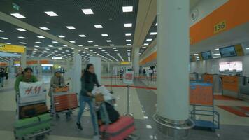 wandelen in de terminal e van sheremetyevo luchthaven, Moskou video