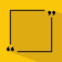 Text quote sign icon isolated on yellow background. Empty frame square vector