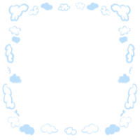 Cute doodle clouds shape frame illustration in blue and white png