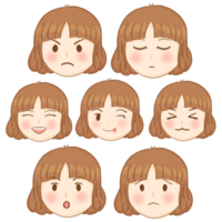 Set of girl facial expressions and emotion illustration png