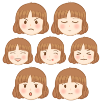 Set of girl facial expressions and emotion illustration png