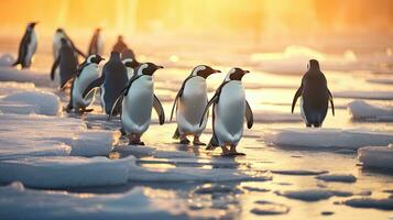 Penguins slides on ice. Generative Ai photo