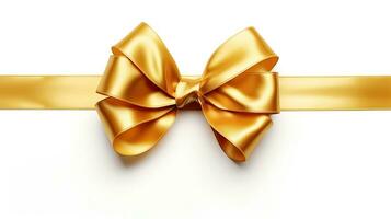 Gold ribbon with bow isolated on white background. ribbon bow. Generative Ai photo