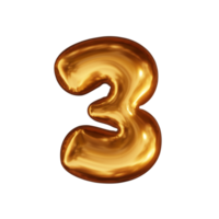 golden number 3 balloon on transparent background png