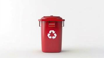 A Red recycle bin with recycle symbol isolated on white background. Generative Ai photo