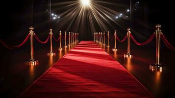 Empty red carpet for celebrities with paparazzi. Award. Generative Ai photo