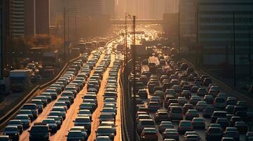 Lots of traffic jams during rush hour. Generative Ai photo