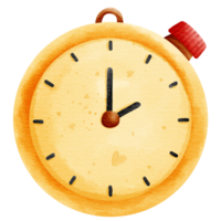 Isolated cute yellow stopwatch with red button in watercolor style and transparent background png