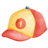 Isolated cute and colorful baseball cap hat with front number 1 in watercolor style and transparent background png