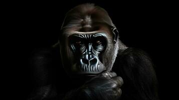 Gorilla isolated on black background. Generative Ai photo