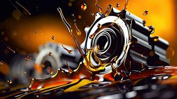 lubricar motor petróleo y engranajes petróleo ola salpicaduras en coche motor con lubricante aceite. concepto de lubricar motor petróleo y engranajes generativo ai foto