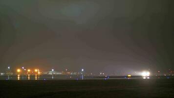 Night view of Aeroflot plane take-off at Sheremetyevo Airport, Moscow video