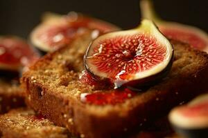 fig toast, macro shot of a fresh breakfast with Dripping Honey, AI Generated photo