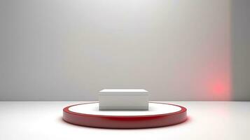 Luxury Round podiums with red carpet. Pedestals with spotlights. Generative Ai photo