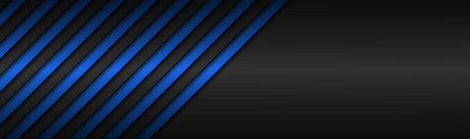 Dark blue abstract metallic vector header with slanting lines. Blue striped pattern, parallel lines and strips. Vector abstract widescreen background with blank space for your logo photo