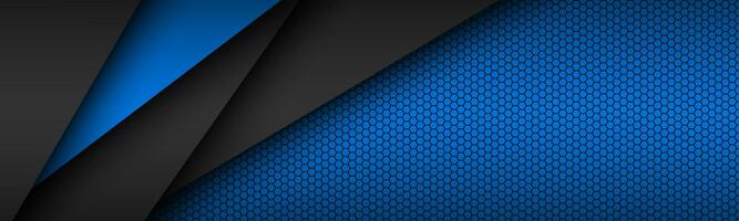 Black and blue layers above each other header. Modern material design with a hexagonal pattern. Vector abstract widescreen banner photo