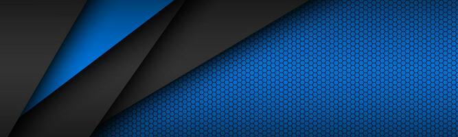 Black and blue layers above each other header. Modern material design with a hexagonal pattern. Vector abstract widescreen banner photo