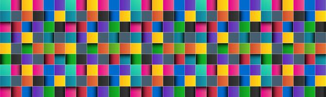 Colorful square abstract header with white lines. Colored square with shadows banner. Pixel mosaic background. Vector illustration photo