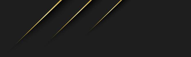 Black abstract modern header with gold lines. Dark corporate banner with blank place for your text. Modern vector photo