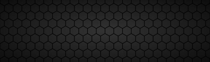 Abstract dark black geometric hexagonal mesh material header. Metallic technology banner with blank space for your logo. Vector abstract widescreen background photo