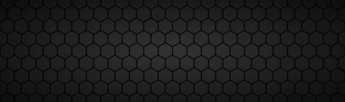 resumen oscuro negro geométrico hexagonal malla material encabezamiento. metálico tecnología bandera con blanco espacio para tu logo. vector resumen pantalla ancha antecedentes foto