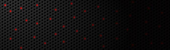 Abstract dark black geometric hexagonal mesh material header with red dots. Metallic technology banner with blank space for your logo. Vector abstract widescreen background photo