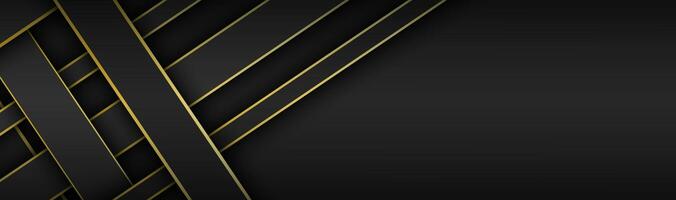 Black and gold overlapped stripes vector header. Geometric material banner with blank space for your logo. Dark abstract website design photo