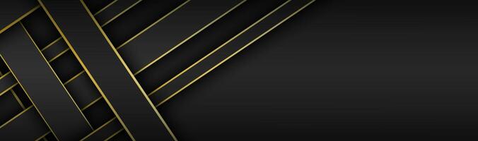 Black and gold overlapped stripes vector header. Geometric material banner with blank space for your logo. Dark abstract website design photo