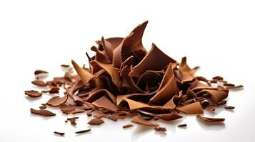 Chocolate shavings isolated on white background. Generative Ai photo