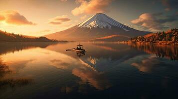 Mount Fuji with sun. Mountain Fuji. Generetive Ai photo