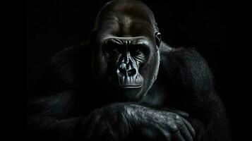 Gorilla isolated on black background. Generative Ai photo