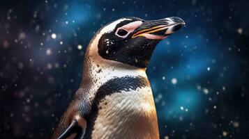 astral penguin in a dark galaxy. Generative Ai photo