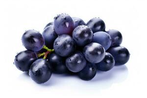 Dark blue grapes isolated on white background. Generative Ai photo