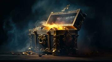 Mysterious treasure chest with smoke. Generative Ai photo