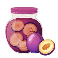 Plum jam in a glass jar with cap vector