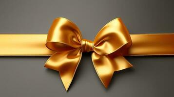 Gold ribbon with bow isolated on white background. ribbon bow. Generative Ai photo