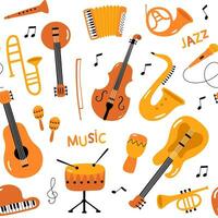 Seamless pattern with  musical instruments in cartoon style. Vector illustration