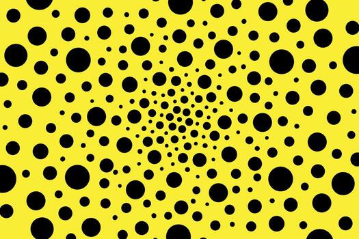 Background pattern of black dots of different sizes on yellow background vector